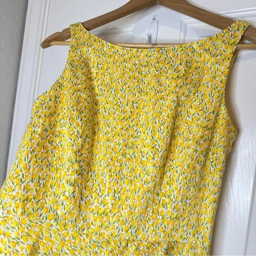 Y2K Liz Claiborne Yellow White Tulip Floral Print Tiered Ruffle Midi Dress Sz 6 - Picture 3 of 9